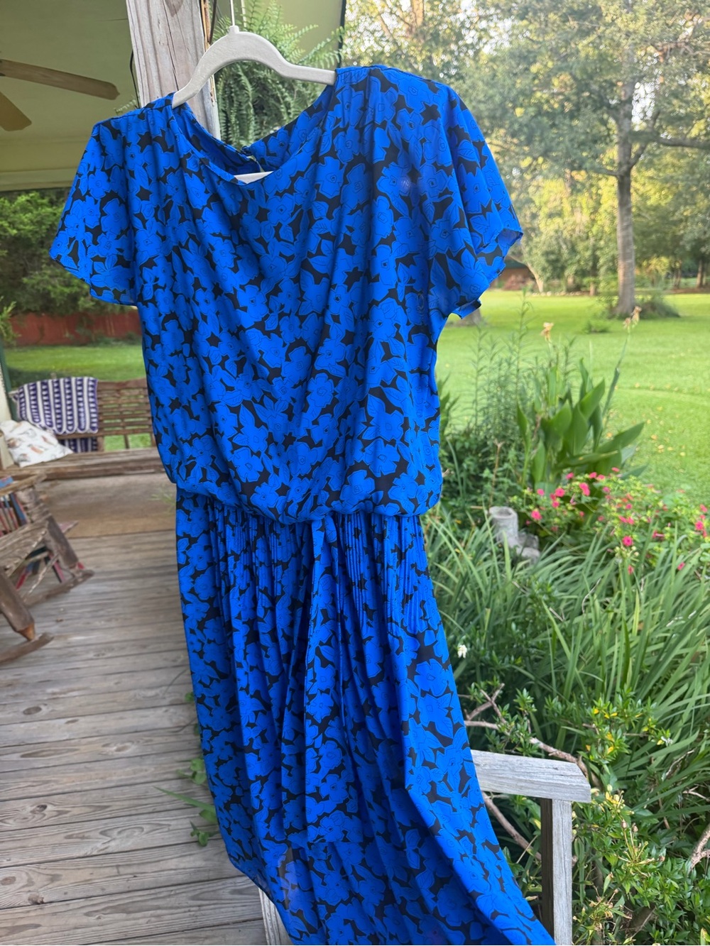 Bright Blue Floral Midi Dress